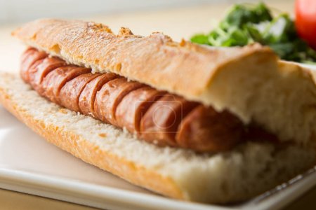 Photo for Hot dog Delicious sandwich with pork sausage. Frankfurt style. - Royalty Free Image
