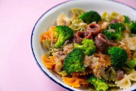 Photo for Pasta with anchovies and broccoli. Traditional Italian recipe. - Royalty Free Image
