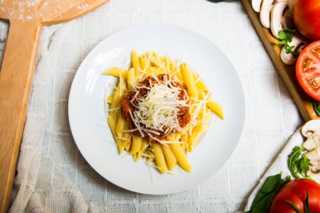 Photo for Pasta with bolognese sauce. Sauce based on meat and vegetables typical of the city of Bologna in Italy. - Royalty Free Image