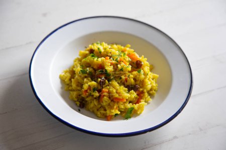 Photo for Curry rice with vegetables and raisins. - Royalty Free Image
