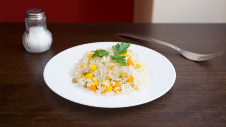 Photo for Rice salad. Traditional Russian food starters at any good table. - Royalty Free Image
