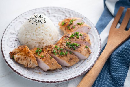 Photo for Top quality turkey tenderloin served white rice - Royalty Free Image