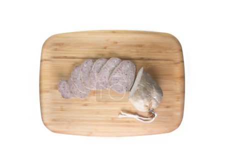 Photo for A paltruc or bull is the thickest sausage. It is a sausage made from the bladder or large intestine of the pig stuffed with minced meat and marinated fat. - Royalty Free Image