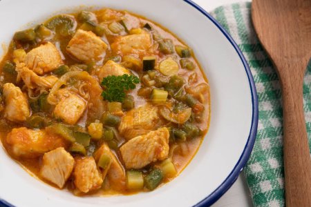Photo for Turkey stew curry with zucchini and onion. - Royalty Free Image