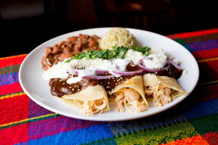 Téléchargez les photos : Une fajita au poulet. La fajita est l'un des plats les plus traditionnels et populaires de la cuisine Tex-Mex. Il se compose de viande rôtie sur le gril et coupée en lanières, servie sur une farine de maïs ou une tortilla de farine de blé. - en image libre de droit