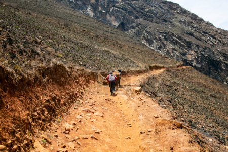 Téléchargez les photos : Promenade à travers le canyon Apurmac jusqu'aux ruines de Choquequirao, un site archéologique inca au Pérou, similaire en structure au Machu Picchu - en image libre de droit