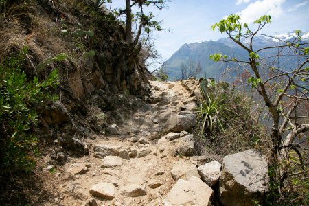 Téléchargez les photos : Promenade à travers le canyon Apurmac jusqu'aux ruines de Choquequirao, un site archéologique inca au Pérou, similaire en structure au Machu Picchu - en image libre de droit