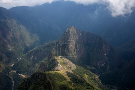 Photo for Panoramic view from Machu Picchu mountain. Views of the ancient Inca city of Machu Picchu in the Sacred Valley in Peru with the Huayna Picchu mountain - Royalty Free Image