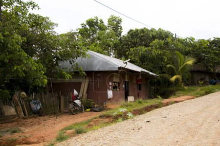 Téléchargez les photos : Vue depuis les rues et les maisons d'une ville de la région amazonienne au Pérou près de la ville de Yurimaguas. - en image libre de droit