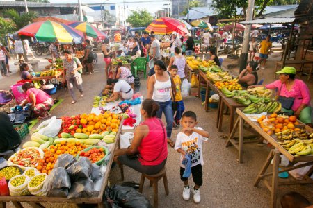 Téléchargez les photos : Yurimaguas, Pérou ; 1er octobre 2022 : Des étals de vendeurs sur le marché alimentaire central de Yurimaguas dans la jungle péruvienne. - en image libre de droit