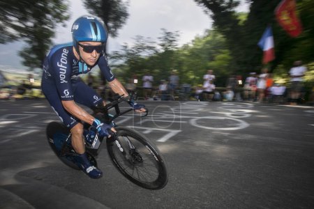 Foto de Domancy, Francia 18 de julio de 2023: KEVIN VERMAERKE (TEAM DSM - FIRMENICH NED) en la etapa de contrarreloj del Tour de France. - Imagen libre de derechos