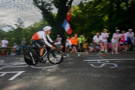Foto de Domancy, Francia 18 de julio de 2023: BRYAN COQUARD (COFIDIS FRA) en la etapa de contrarreloj del Tour de Francia. - Imagen libre de derechos