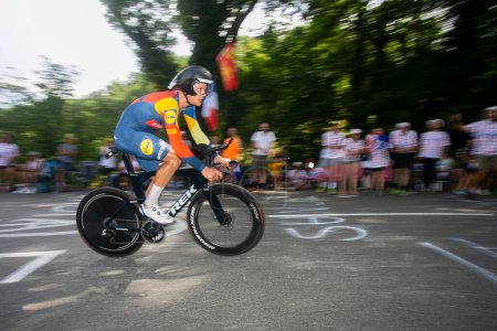 Téléchargez les photos : Domancy, France 18 juillet 2023 : JASPER STUYVEN (LIDL - TREK / USA) en contre-la-montre au Tour de France 2023. - en image libre de droit