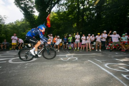 Téléchargez les photos : Domancy, France 18 juillet 2023 : STEFAN KNG (GROUPAMA - FDJ FRA) en contre-la-montre au Tour de France 2023. - en image libre de droit