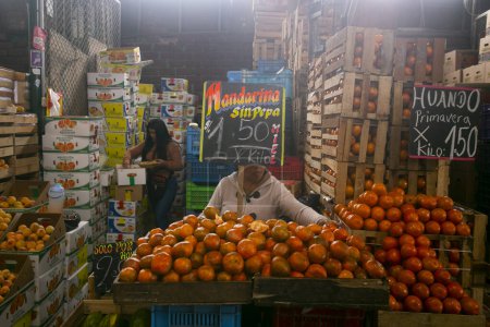 Foto de Lima, Perú; 1 de enero de 2023: Actividad comercial en el mercado central de frutas de la ciudad de Lima, Perú. - Imagen libre de derechos