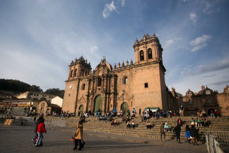 Photo for Cusco, Peru; January 1, 2023: Cathedral of Cusco. Imposing cathedral full of paintings from the colonial era, which was built during the 16th and 17th centuries. - Royalty Free Image
