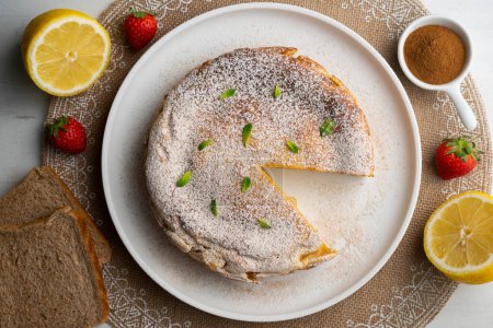 Photo for Bread Cake. Spanish recipe made with bread, egg, flour and cinnamon. - Royalty Free Image