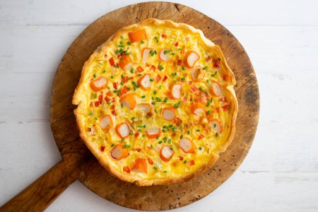 Photo for French style quiche with egg and crab surimi. - Royalty Free Image