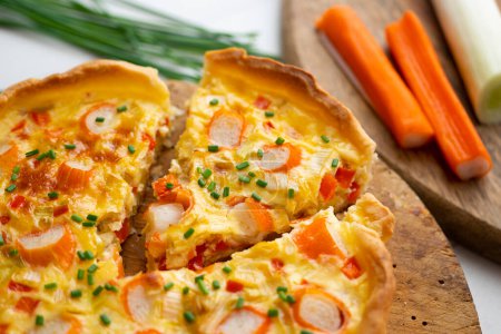 Photo for French style quiche with egg and crab surimi. - Royalty Free Image