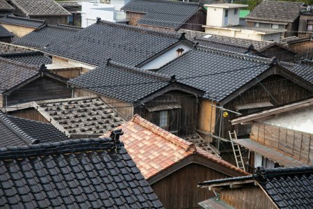 Photo for Shukunegi, old traditional village with wooden houses from the Edo period on Sado Island, Niigata Prefecture, Japan. village with wooden hous - Royalty Free Image