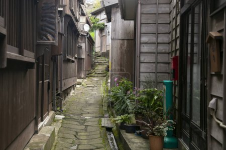 Téléchargez les photos : Shukunegi, ancien village traditionnel avec des maisons en bois de l'époque d'Edo sur l'île de Sado, préfecture de Niigata, Japon. village avec bois poreux - en image libre de droit