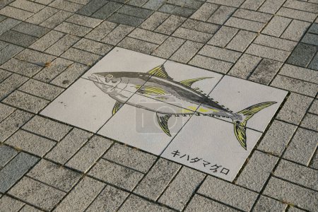 Téléchargez les photos : Nachikatsuura, Japon ; 1 octobre 2023 : Carrelage au sol avec motifs de poissons. - en image libre de droit