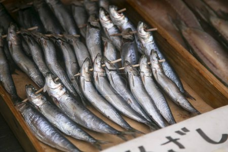 Téléchargez les photos : Ito, Japon ; 1er octobre 2023 : Poisson dans une poissonnerie séchée à Ito City, Shizuoka, Japon. - en image libre de droit