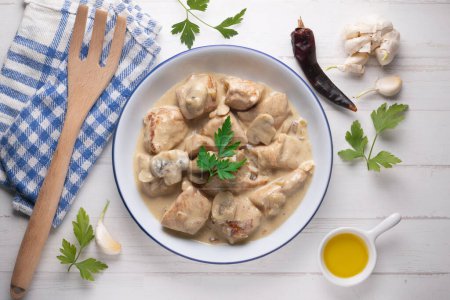 Photo for Meat with strogonoff sauce. Traditional Russian recipe. - Royalty Free Image
