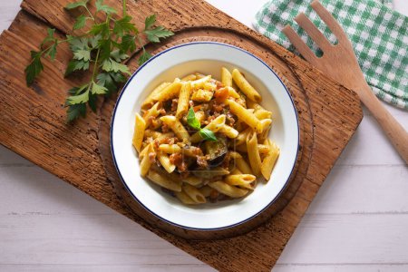Photo for Pasta alla norma traditional italian recipe. - Royalty Free Image