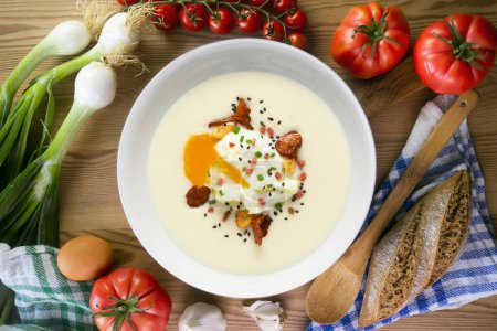 Photo for Poached egg with potato cream and mushrooms - Royalty Free Image