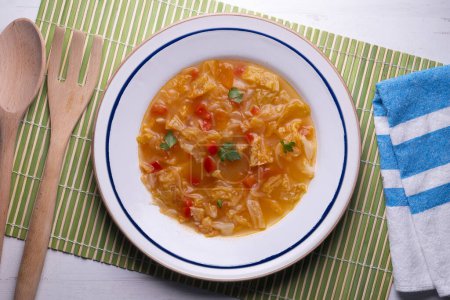 Photo for Menorcan soup with bread, peppers and white cabbage. - Royalty Free Image