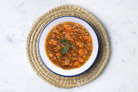 Photo for Lentils with chorizo and black blood sausage. - Royalty Free Image
