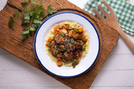Photo for Moroccan-style marinated chicken with couscous. - Royalty Free Image