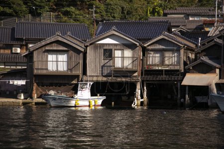 Photo for Ine, Japan; 1st October 2023: Fishing boats in Beautiful fishing village of Ine in the north of Kyoto. - Royalty Free Image