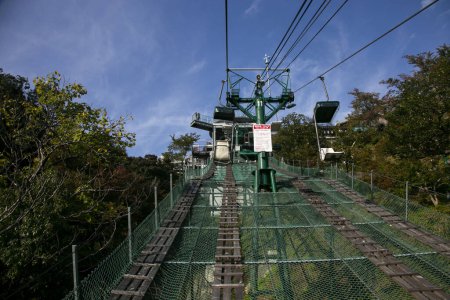 Photo for Amanohashidate, Japan; 1st October 2023: Chairlift in Amanohashidate is located in Miyazu Bay in northern Kyoto Prefecture. - Royalty Free Image