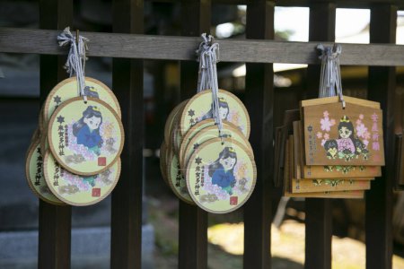 Photo for Sakura, Japan; 1st October 2023: Ema: wooden tablets to make wishes in Japan - Royalty Free Image