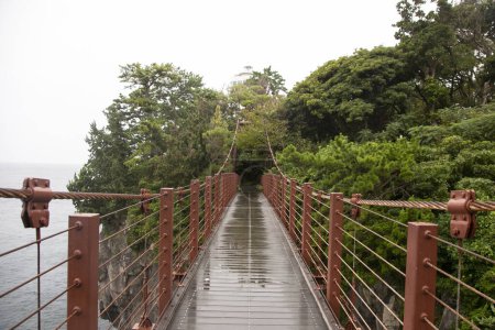 Photo for The Kadowaki Suspension bridge looms right above the Jogasaki coast. - Royalty Free Image