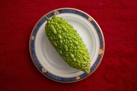 Photo for Goya or bitter melon is a long, green vegetable characterized by its bumpy skin and distinct, bitter flavor. - Royalty Free Image