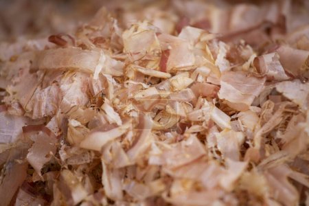 Photo for Katsuobushi is a food prepared from dried, fermented and smoked skipjack or bonito tuna. - Royalty Free Image