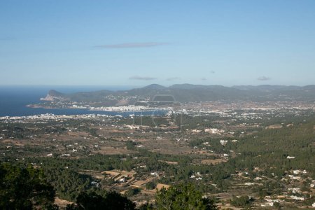 Photo for Views of the bay of the city of San Antonio on the west coast of Ibiza from the Sa Talaya mountain in Sant Jose. - Royalty Free Image