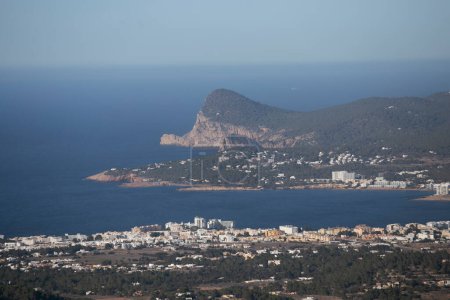 Photo for Views of the bay of the city of San Antonio on the west coast of Ibiza from the Sa Talaya mountain in Sant Jose. - Royalty Free Image
