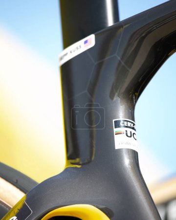 Photo for Girona, Spain; 18th March 2024: Professional Cervelo road bikes from Team Visma Lease a Bike at La Volta Catalunya 2024. - Royalty Free Image