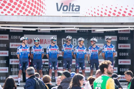 Photo for Girona, Spain; 18th March 2024:  Team SOUDAL QUICK-STEP (BEL) at La Volta Catalunya 2024. - Royalty Free Image