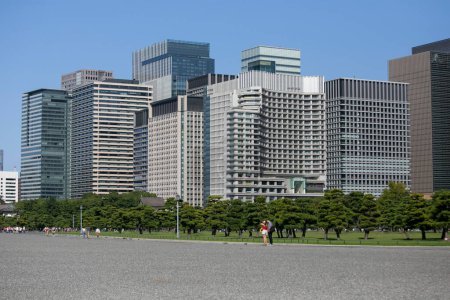 Téléchargez les photos : Jardin et arbres devant le Palais impérial japonais à Tokyo - en image libre de droit