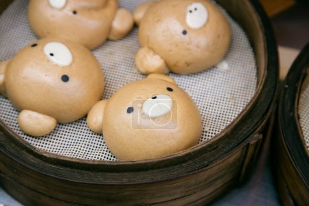 Photo for Bear Buns Fluffy steamed wheatflour buns filled with mushrooms and hoisin sauce. - Royalty Free Image