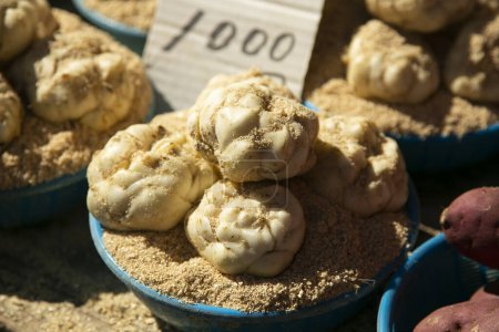 Photo for Fermented head of garlic at a Kyoto market in Japan. - Royalty Free Image