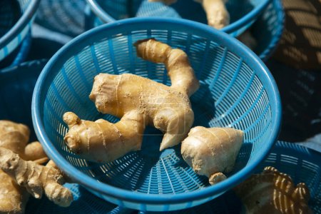 Photo for Fresh ginger at a Kyoto market in Japan. - Royalty Free Image