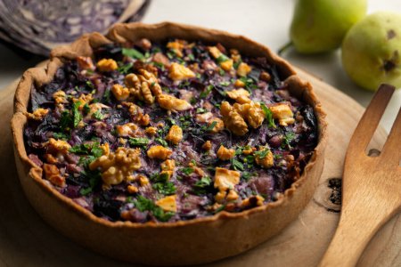 Photo for French quiche with red cabbage and vegetables. Traditional French recipe. - Royalty Free Image