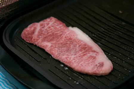 Premium Japanese Wagyu beef in the city of Kobe in Japan.