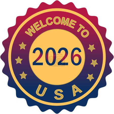 Photo for Welcome 2026 to USA Colorful gradient brush design Vector illustration USA flag colors background Welcome Stamp welcome guests FIFA Soccer Cup USA seal - Royalty Free Image